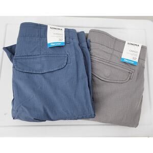New NWT Lot Of 2 Sonoma Flexwear Cargo Shorts Grey, Blue RipStop Material 32